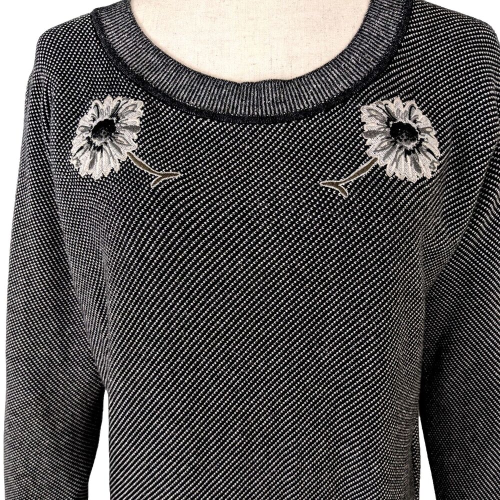 Margaret OLeary Womens XS Black Cotton Pullover Embroidered Applique Sweater